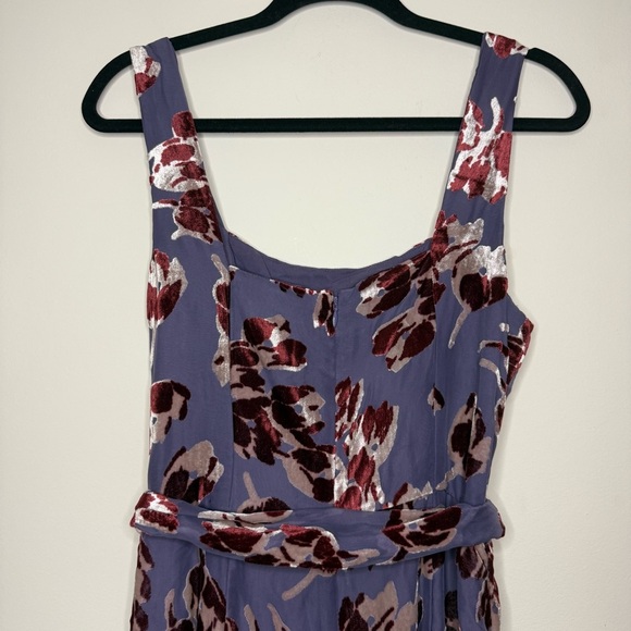 NWT ANTHRO Moulinette Soeurs Boho Purple Velvet Burnout Belted Wide Leg Jumpsuit - Picture 4 of 11